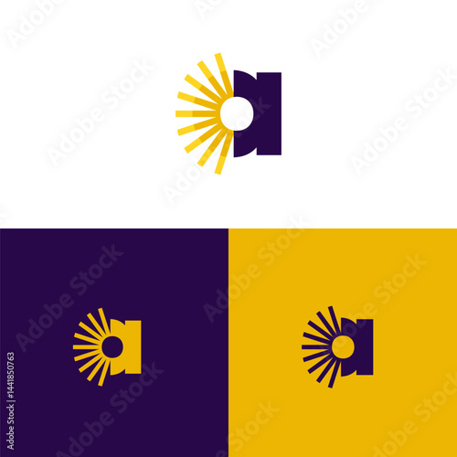 Stylized Letter Mark Featuring Rays Presented With Contrasting Color Variations On Backgrounds