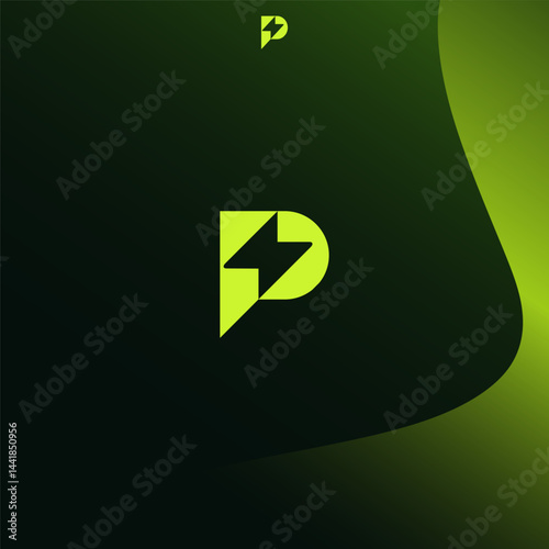 Vivid Green Stylized Monogram Logo Featuring A Letter P And Lightning Bolt Over A Dark Background