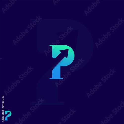 Abstract Illustration Of A Letter P With A Arrow Going Through It In Green To Blue Gradient