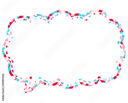 ステンドグラス風吹き出し　三角形模様　細長い雲形