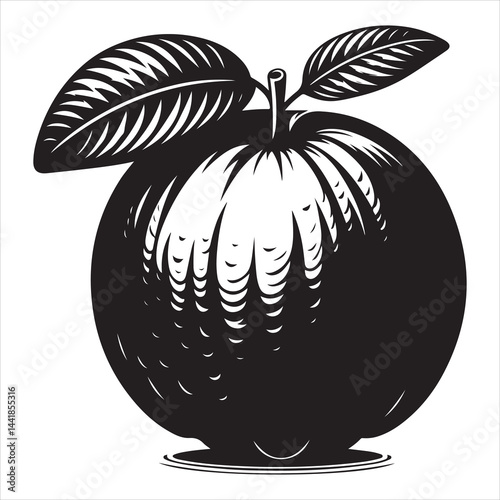 a fresh guava fruit vector silhouette, vector black color silhouette, isolated white background 