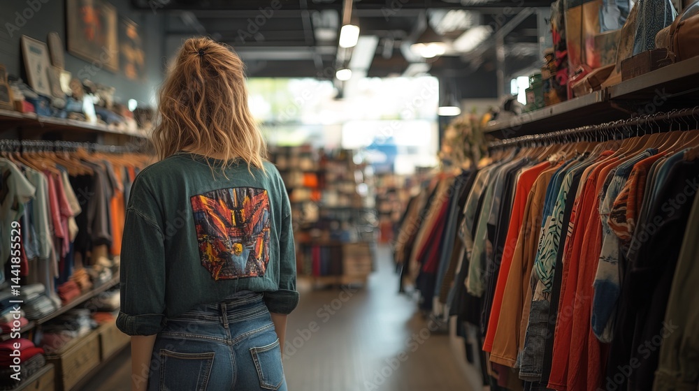 Obraz premium Woman Browsing Clothes in a Boutique