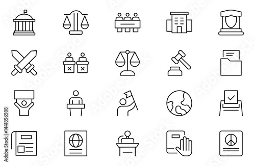 Diplomacy line icons collection. UI icon set in a flat design. Excellent signed icon collection. Thin outline icons pack. Vector illustration