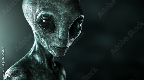 Mystical alien figure with large eyes, evoking curiosity and intrigue about the unknown.
