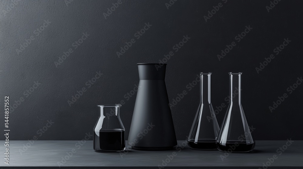 Stylish laboratory glassware arranged elegantly on a dark background. Stylish laboratory glassware arranged elegantly on a dark background.