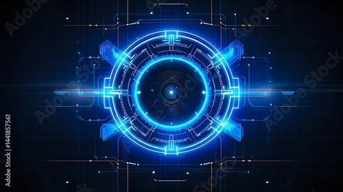Wallpaper Mural Futuristic glowing blue digital interface with circular hud elements and abstract technology background
 Torontodigital.ca