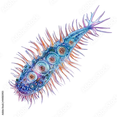 Planktonic Rotifer With Spinning Cilia, watercolor vector, isolated on a white background.