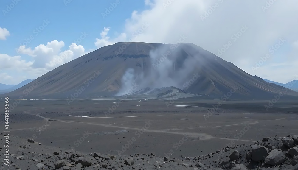 Fototapeta premium Volcanic Landscape: Ethereal Smoke and Ash-Covered Plains