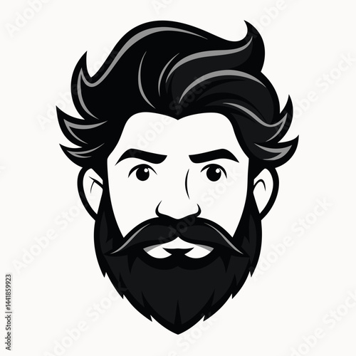 Bold and clean silhouette of a stylized bearded man with thick, wavy hair and a sharp mustache