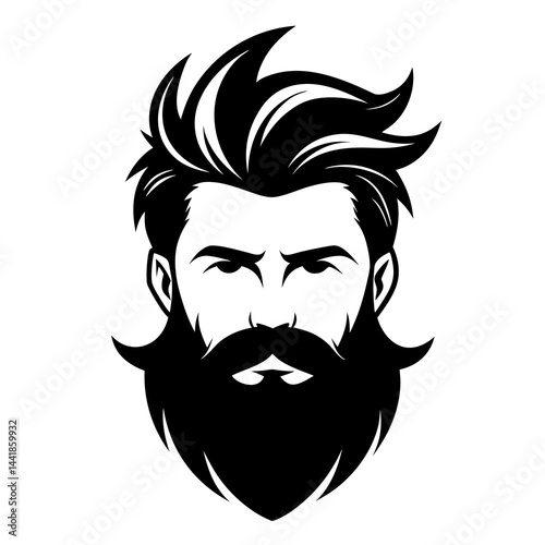 Bold and clean silhouette of a stylized bearded man with thick, wavy hair and a sharp mustache