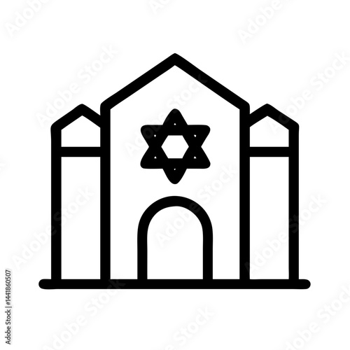 Jewish synagogue icon in minimalist style with black outlines  