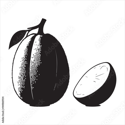 a fresh jack fruit, fruit vector silhouette, vector black color silhouette, isolated white background
