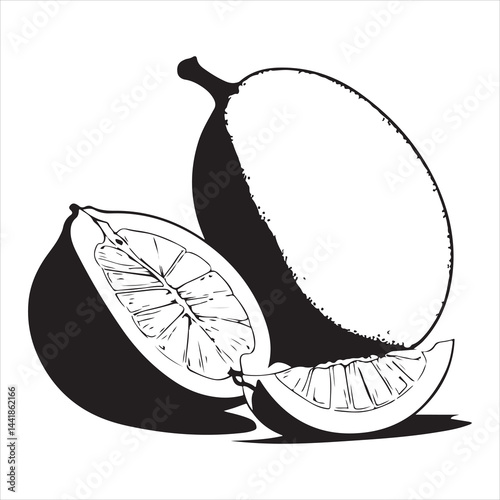 a fresh jack fruit, fruit vector silhouette, vector black color silhouette, isolated white background