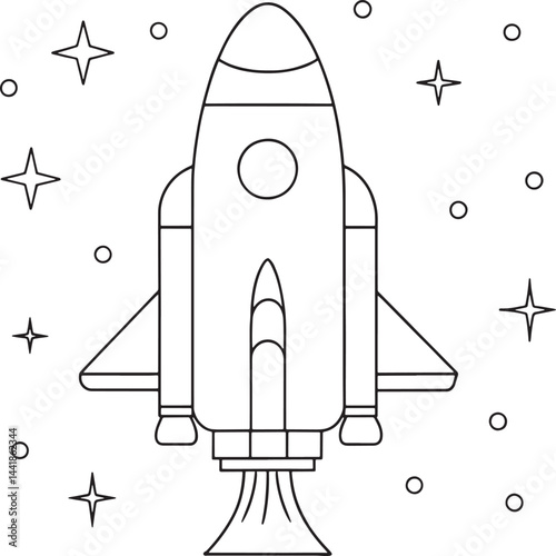 simple line art rocket in space coloring page vector illustration