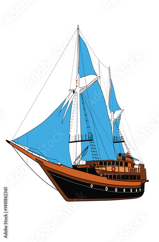 legendary pinisi ship vector illustrator
