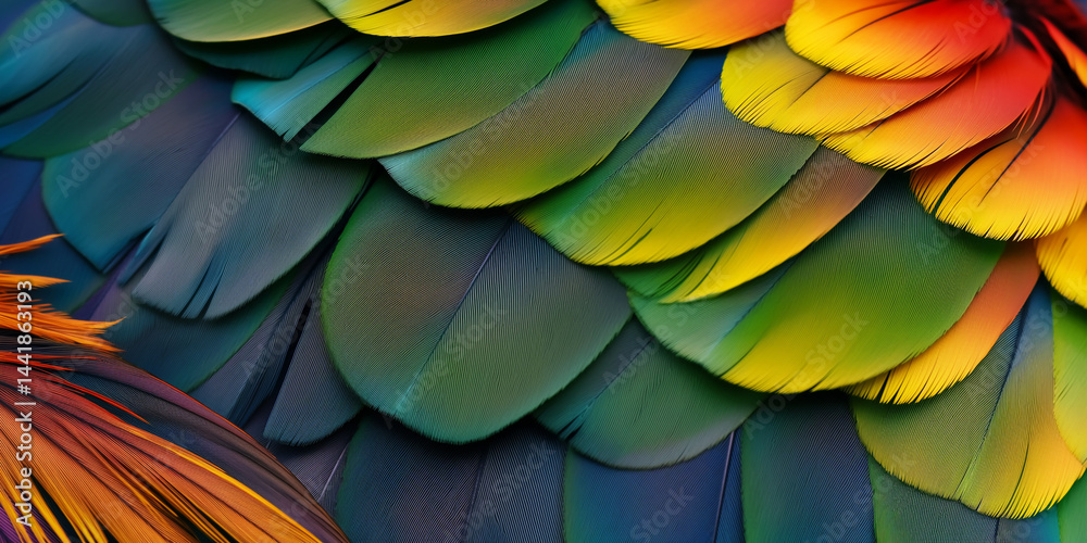 Vivid abstract of layered tropical plumage bursting with color and movement