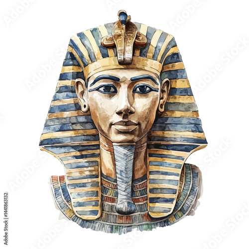 watercolor of Pharaoh Stone Busts, vector, isolated on a white background.