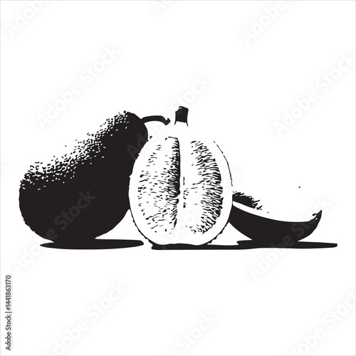 a fresh jack fruit, fruit vector silhouette, vector black color silhouette, isolated white background