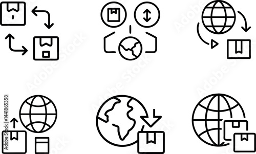 World wide Packaging icon set lineart vector outline