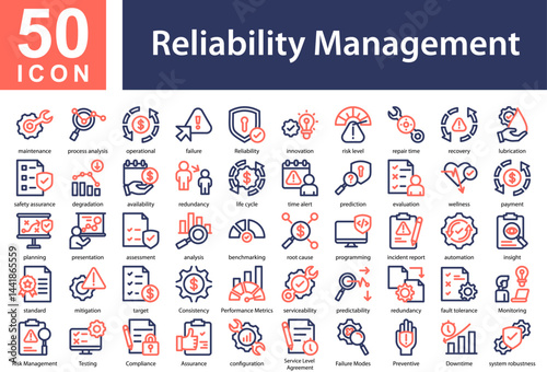 Reliability Management Icon Sheet and Collection with Outline Color