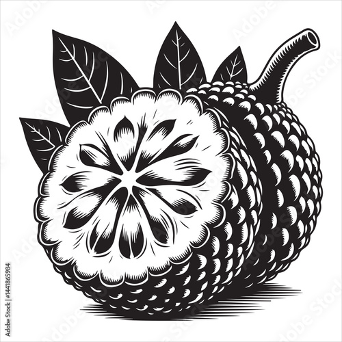 a fresh jack fruit, fruit vector silhouette, vector black color silhouette, isolated white background