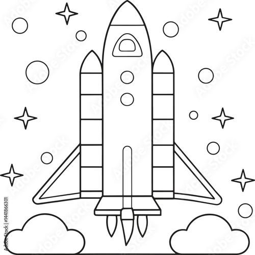 space shuttle launching coloring page line art coloring page vector illustration
