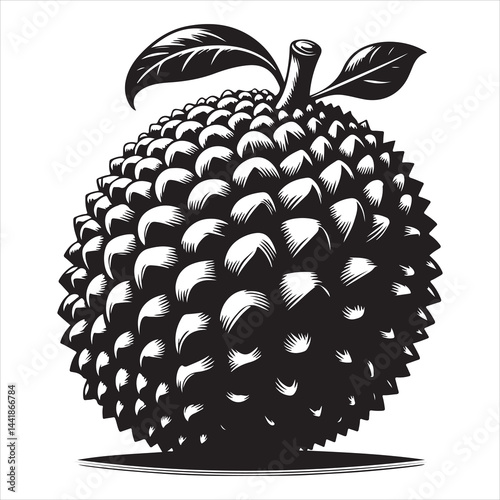 a fresh jack fruit, fruit vector silhouette, vector black color silhouette, isolated white background