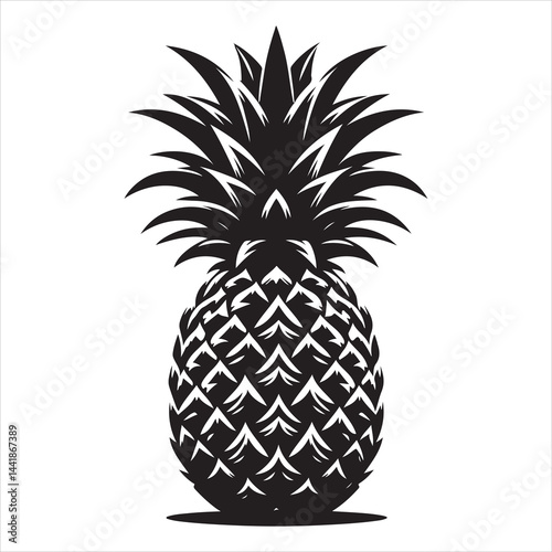 a fresh pineapple fruit vector silhouette, vector black color silhouette, isolated white background 