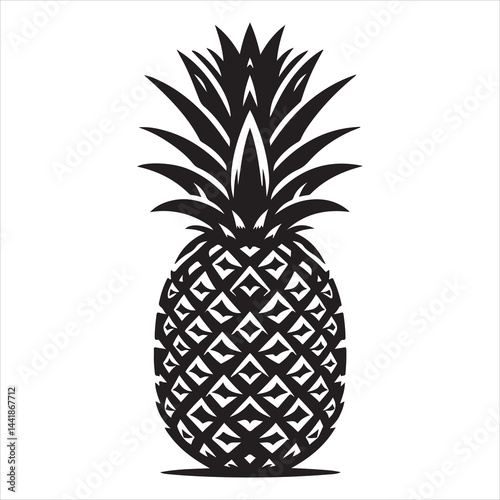 a fresh pineapple fruit vector silhouette, vector black color silhouette, isolated white background 
