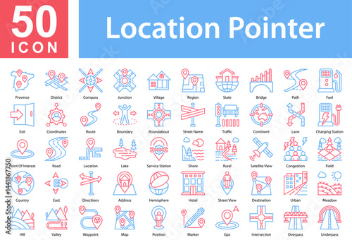 Location Pointer Icon Sheet and Collection with Outline Color