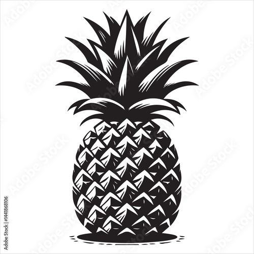 a fresh pineapple fruit vector silhouette, vector black color silhouette, isolated white background 