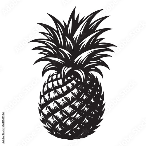 a fresh pineapple fruit vector silhouette, vector black color silhouette, isolated white background 