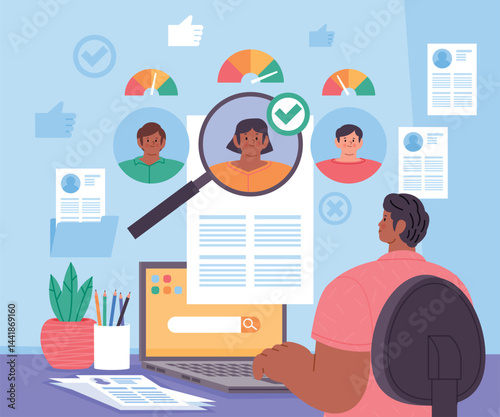 Flat Human Resources Hiring Illustration