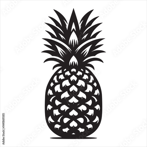 a fresh pineapple fruit vector silhouette, vector black color silhouette, isolated white background 