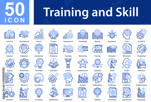 Training and Skill Icon Sheet and Collection with Outline Color