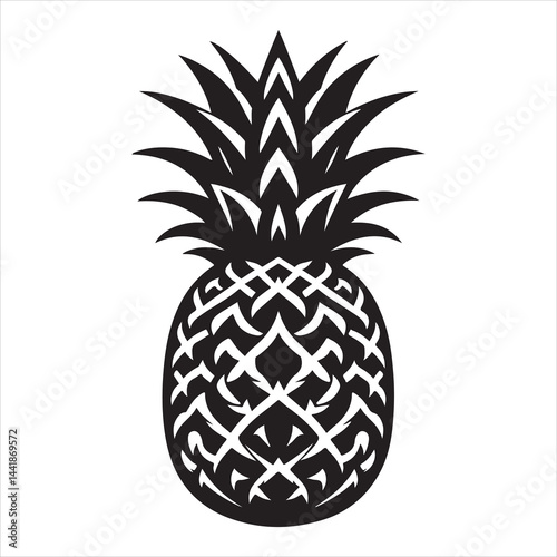 a fresh pineapple fruit vector silhouette, vector black color silhouette, isolated white background 