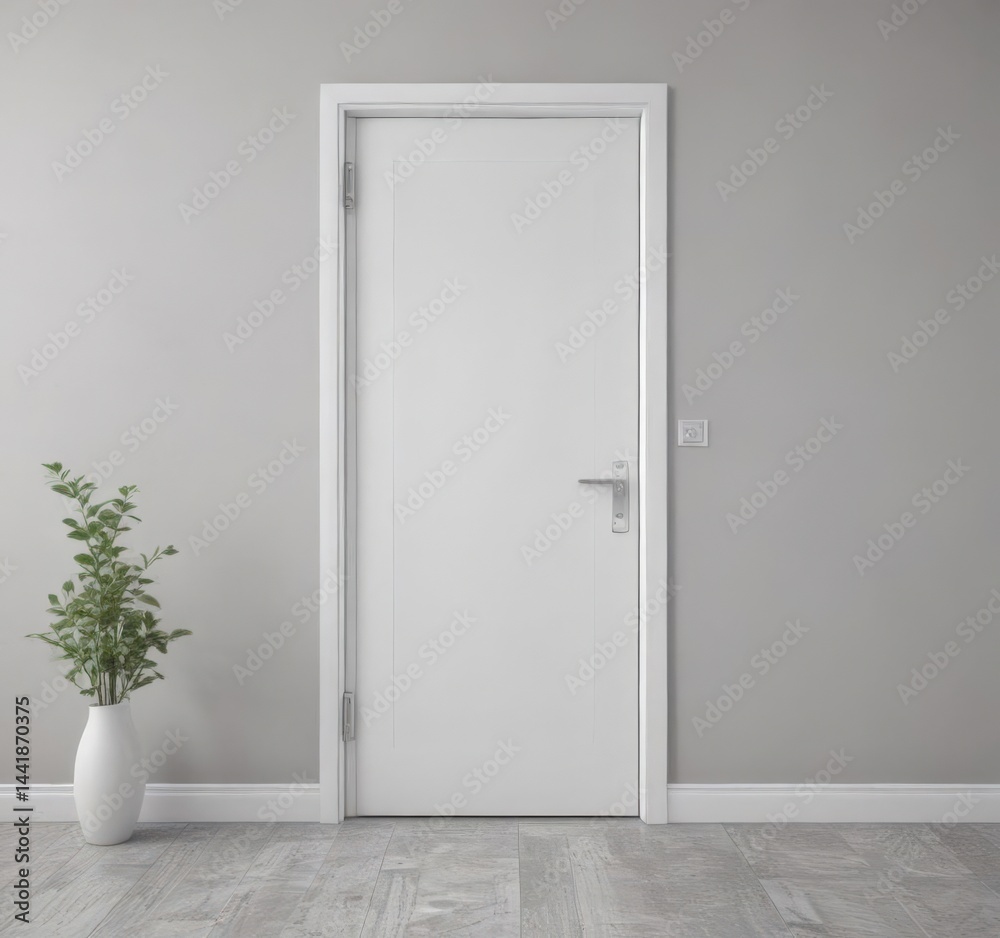 Closed white interior door, minimalist handle , modern door, minimalist, decor Closed white interior door, minimalist handle , modern door, minimalist, decor