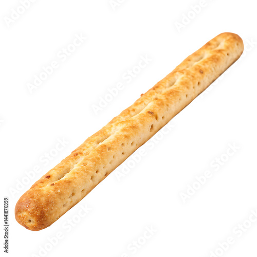 Crispy single grissini breadstick isolated on a transparent background