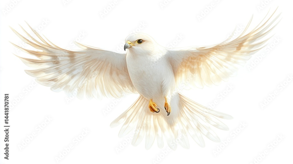 Fototapeta premium White falcon in flight, wings spread wide