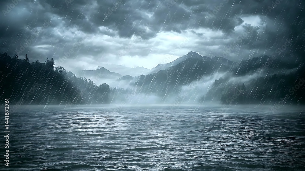Obraz premium Dramatic Mountain Lake Landscape Under a Dark and Stormy Sky