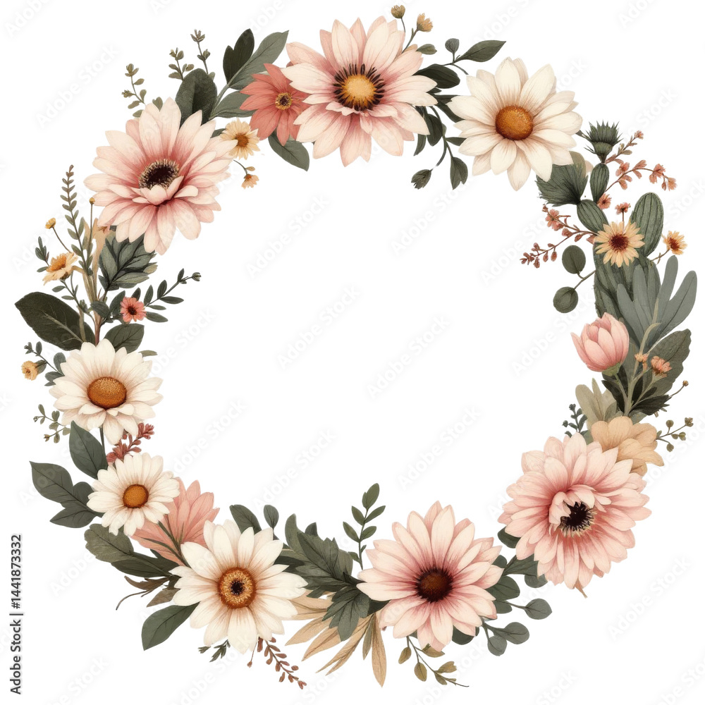Obraz premium Spring Floral Wreath Clipart, Spring Flowers, Flower Wreaths, and Floral Graphics PNG, Spring Floral Wreath for Digital Crafting, Spring Flowers and Wreaths PNG