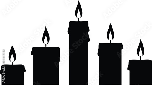 Minimalist Black and White Vector Art of Candles with Subtle Shadowing and Flame Details – Geometric Silhouettes for Spiritual or Decorative Concepts

