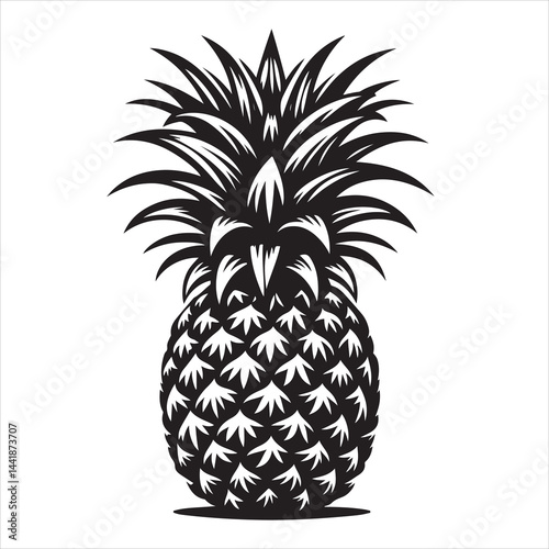 a fresh pineapple fruit vector silhouette, vector black color silhouette, isolated white background 