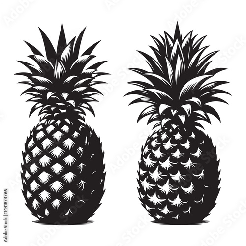 a fresh pineapple fruit vector silhouette, vector black color silhouette, isolated white background 