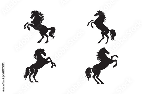 Rearing Horse Silhouette Set – Wild Stallion Vector Icons.