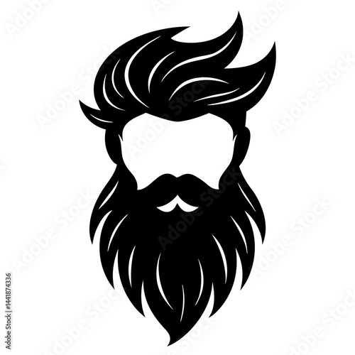 Bold and clean silhouette of a stylized bearded man with voluminous hair