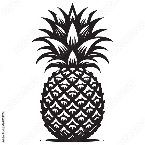 a fresh pineapple fruit vector silhouette, vector black color silhouette, isolated white background 