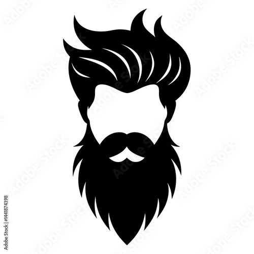 Bold and clean silhouette of a stylized bearded man with voluminous hair