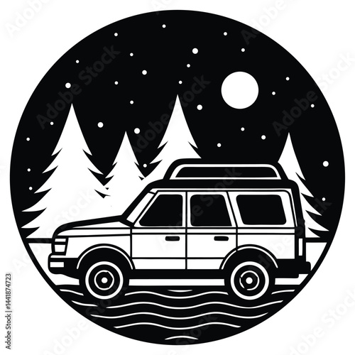 Camping Vehicle RV, camper van, trailer, roof tent vector Silhouette illustration 