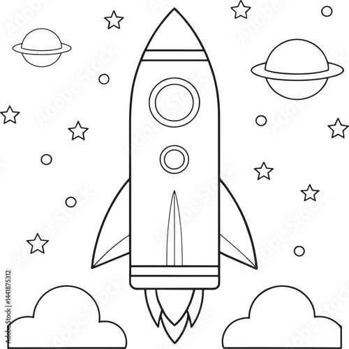 space rocket notebook coloring page launch design coloring page vector illustration